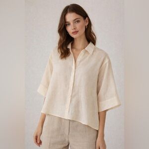 Massimo Dutti Light Cream super elegant sheer oversized Collared Shirt